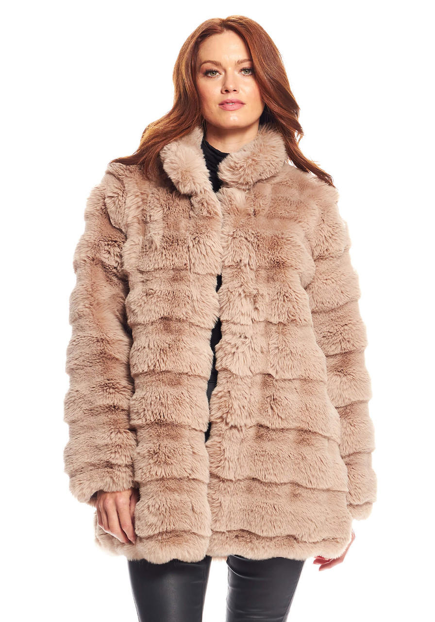 Fabulous-Furs Camel Faux Fur Rainier Reversible Mink Coat 