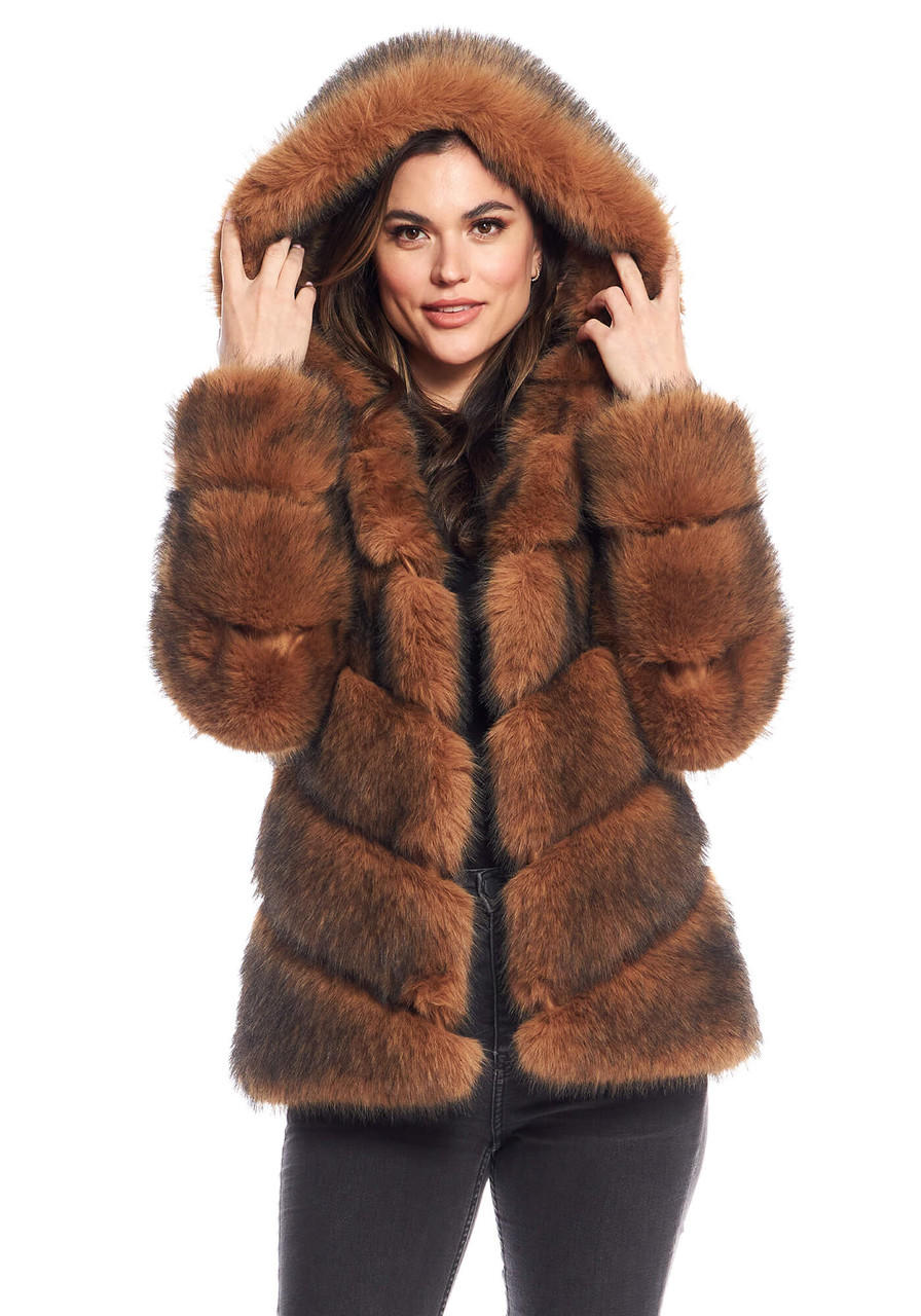 Fabulous-Furs Cedar Fox Faux Fur Chateau Chevron Hooded Coat  Fabulous-Furs Cedar Fox Faux Fur Chateau Chevron Hooded Coat