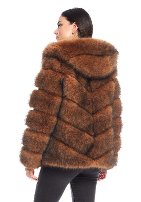 Fabulous-Furs Cedar Fox Faux Fur Chateau Chevron Hooded Coat 