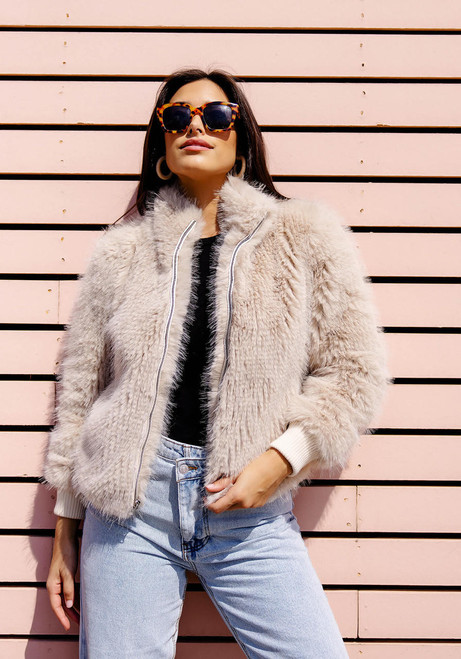 Fabulous-Furs Champagne Fox Faux Fur Parkside Bomber Jacket 