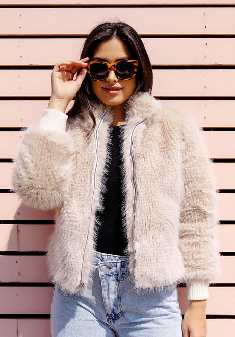 Fabulous-Furs Champagne Fox Faux Fur Parkside Bomber Jacket 