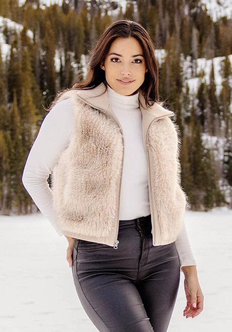 Fabulous-Furs Champagne Fox Faux Fur Parkside Zip Vest 