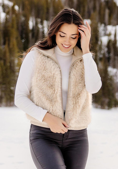 Fabulous-Furs Champagne Fox Faux Fur Parkside Zip Vest 
