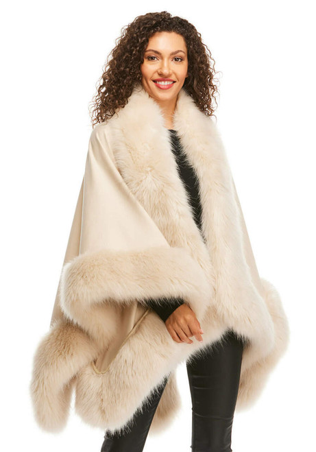 Fabulous-Furs Champagne Fox Faux Fur-Trimmed Shawl 