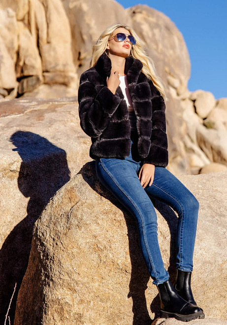 Fabulous-Furs Charcoal Faux Fur Posh Jacket 