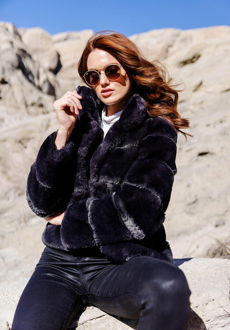Fabulous-Furs Charcoal Faux Fur Posh Jacket 