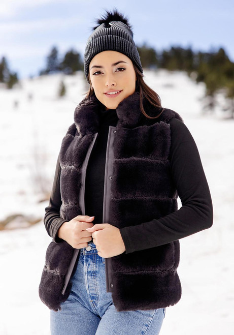 Fabulous-Furs Charcoal Faux Fur Posh Snap Vest 
