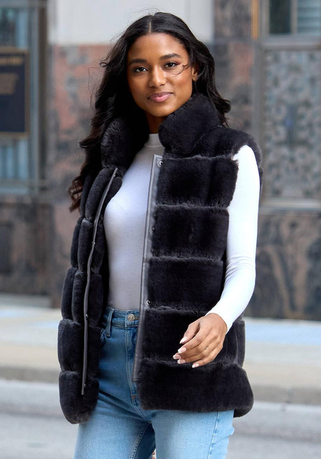 Fabulous-Furs Charcoal Faux Fur Posh Snap Vest 