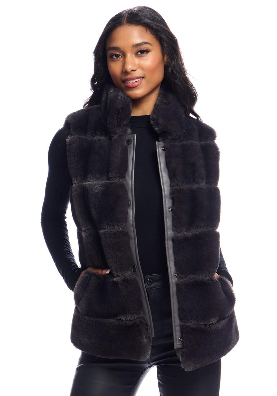 Fabulous-Furs Charcoal Faux Fur Posh Snap Vest 