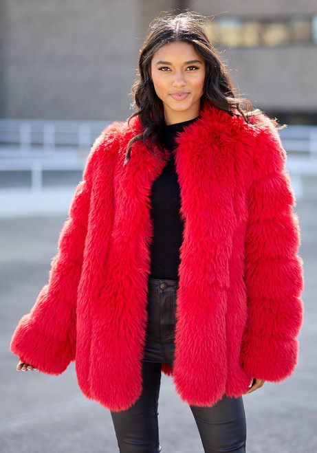 Fabulous-Furs Cherry Fox Faux Fur Avante Coat 