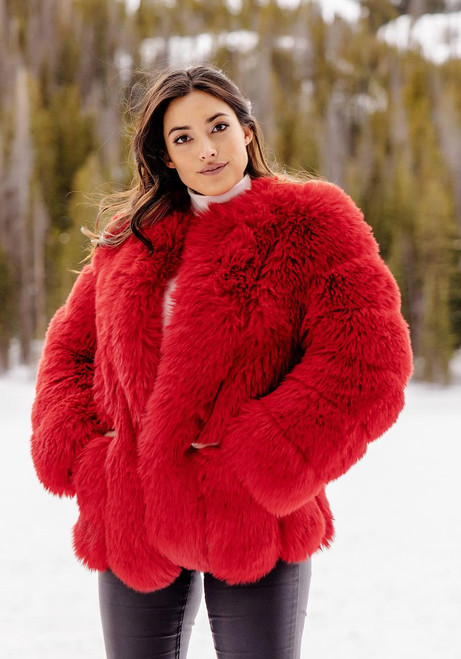 Fabulous-Furs Cherry Fox Faux Fur Avante Coat 