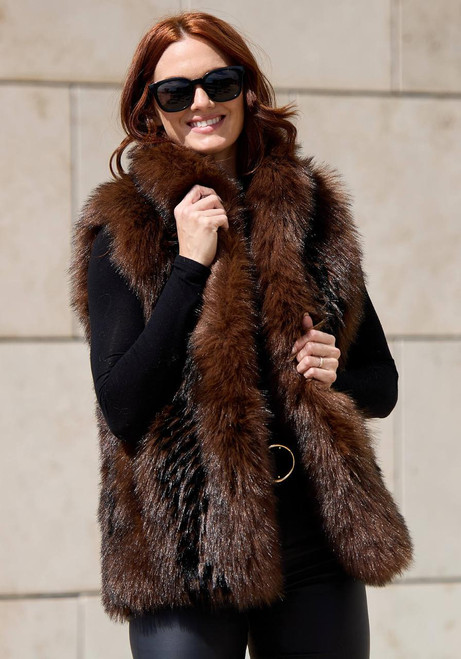 Fabulous-Furs Chocolate Fox Faux Fur Hook Vest 