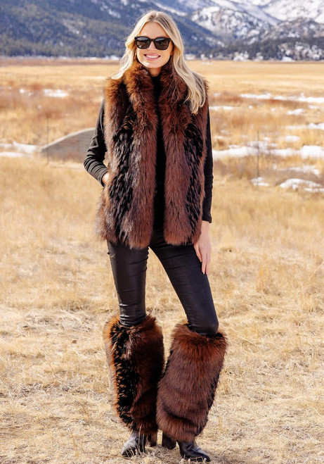 Fabulous-Furs Chocolate Fox Faux Fur Hook Vest 