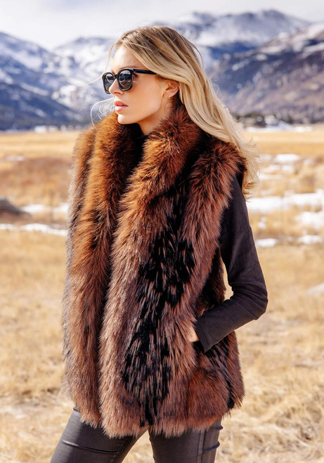 Fabulous-Furs Chocolate Fox Faux Fur Hook Vest 