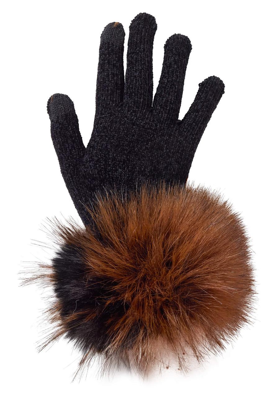 Fabulous-Furs Chocolate Fox Faux Fur-Trimmed Tech Gloves 