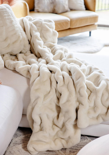 Fabulous-Furs Couture Collection Ivory Mink Faux Fur Throws 