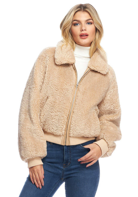 Fabulous-Furs Cream Faux Sherpa Sloane Bomber Jacket 