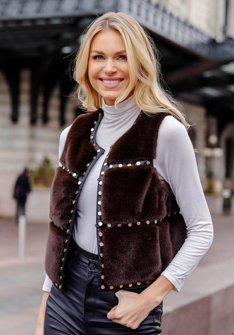 Fabulous-Furs Espresso Faux Fur Giselle Studded Vest