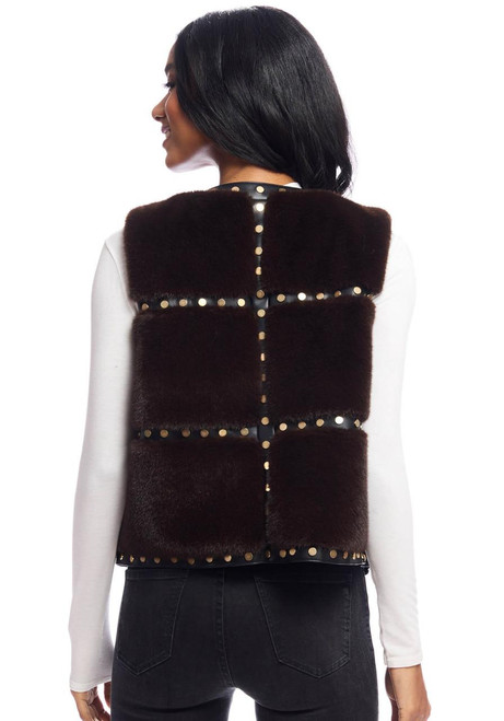 Fabulous-Furs Espresso Faux Fur Giselle Studded Vest