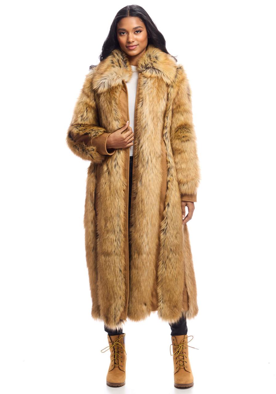 Fabulous-Furs Gold Fox Faux Fur & Faux Suede Goldie Fox Full-Length Coat 