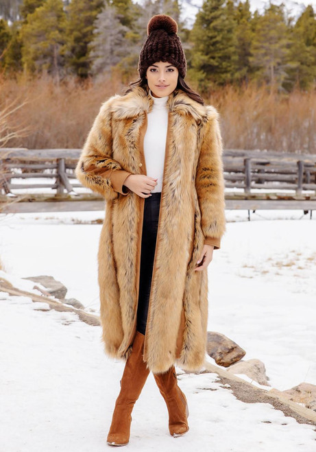 Fabulous-Furs Gold Fox Faux Fur & Faux Suede Goldie Fox Full-Length Coat 