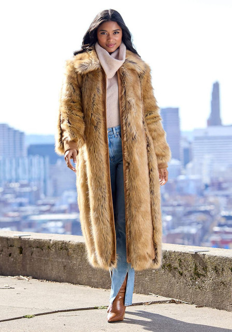 Fabulous-Furs Gold Fox Faux Fur & Faux Suede Goldie Fox Full-Length Coat 