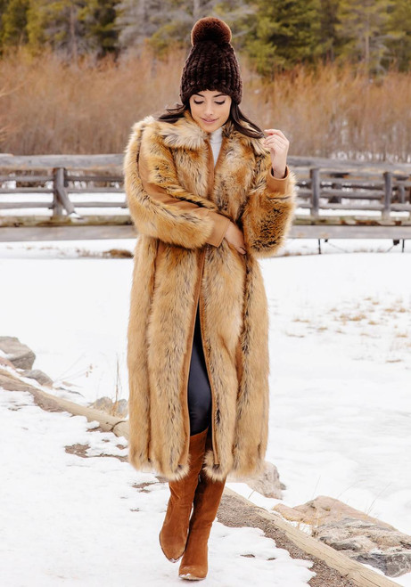 Fabulous-Furs Gold Fox Faux Fur & Faux Suede Goldie Fox Full-Length Coat 