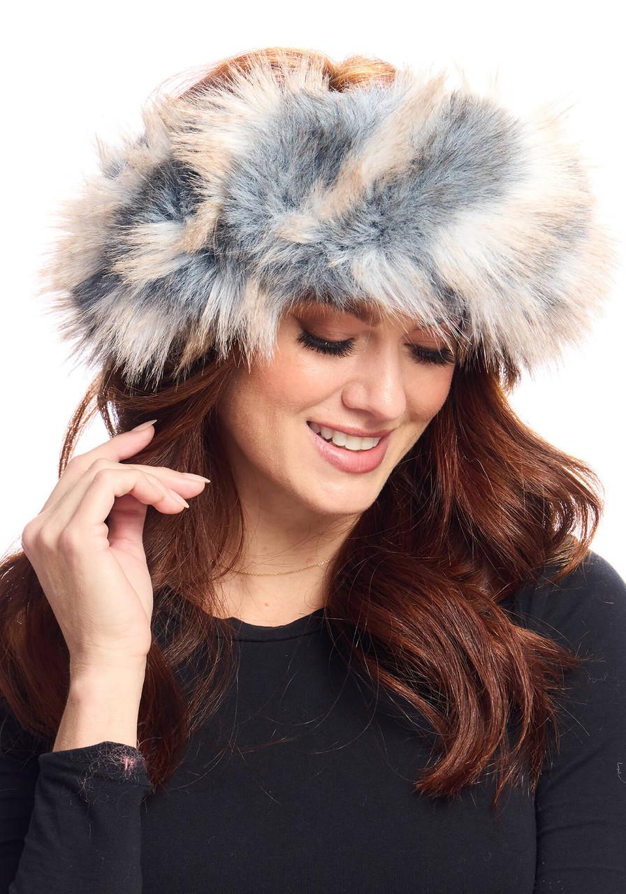 Fabulous-Furs Grey Chevron Faux Fur Halo Headband 