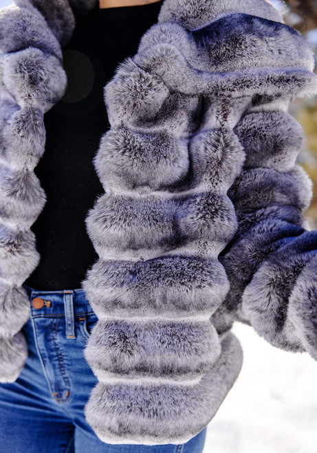 Fabulous-Furs Grey Faux Fur Carmella Chinchilla Coat 