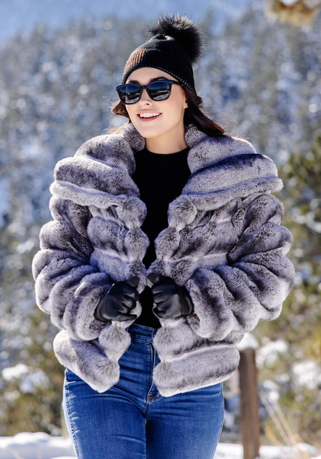 Fabulous-Furs Grey Faux Fur Carmella Chinchilla Coat 