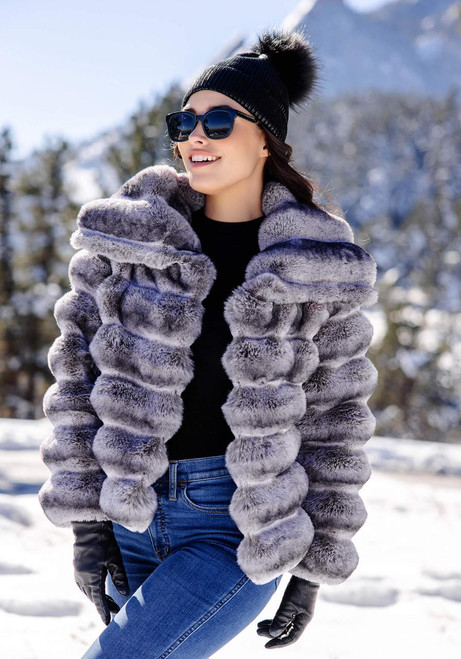 Fabulous-Furs Grey Faux Fur Carmella Chinchilla Coat 