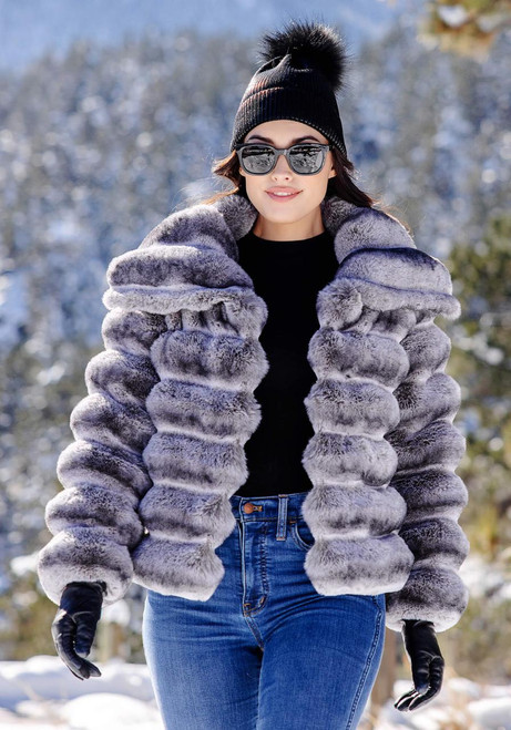Fabulous-Furs Grey Faux Fur Carmella Chinchilla Coat 