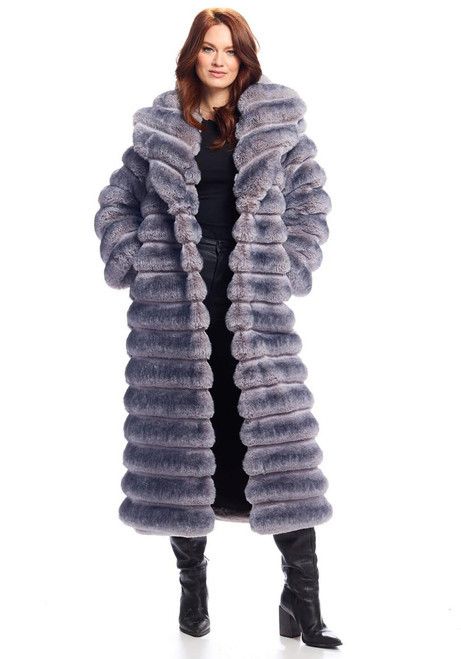 Fabulous-Furs Grey Faux Fur Mob Wife Chinchilla Coat 