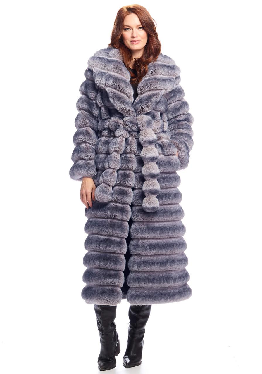 Fabulous-Furs Grey Faux Fur Mob Wife Chinchilla Coat 