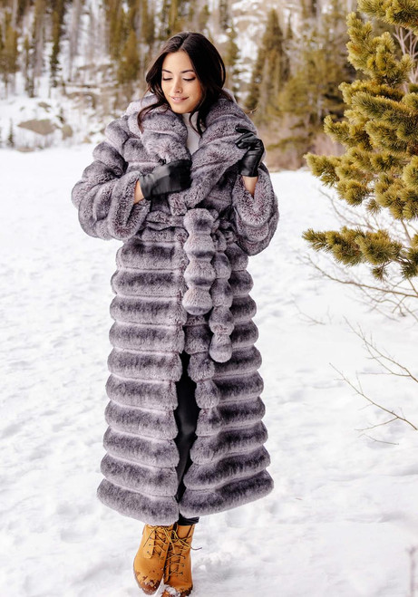 Fabulous-Furs Grey Faux Fur Mob Wife Chinchilla Coat 