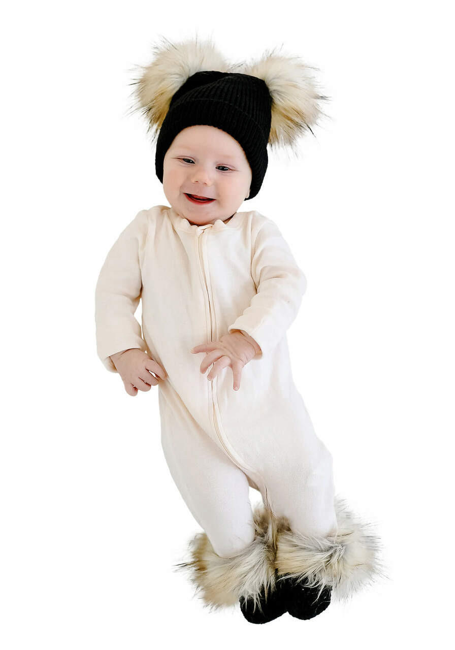 Fabulous-Furs Infant Black Knit Beanie & Bootie Set 