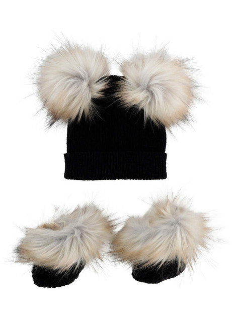 Fabulous-Furs Infant Black Knit Beanie & Bootie Set 