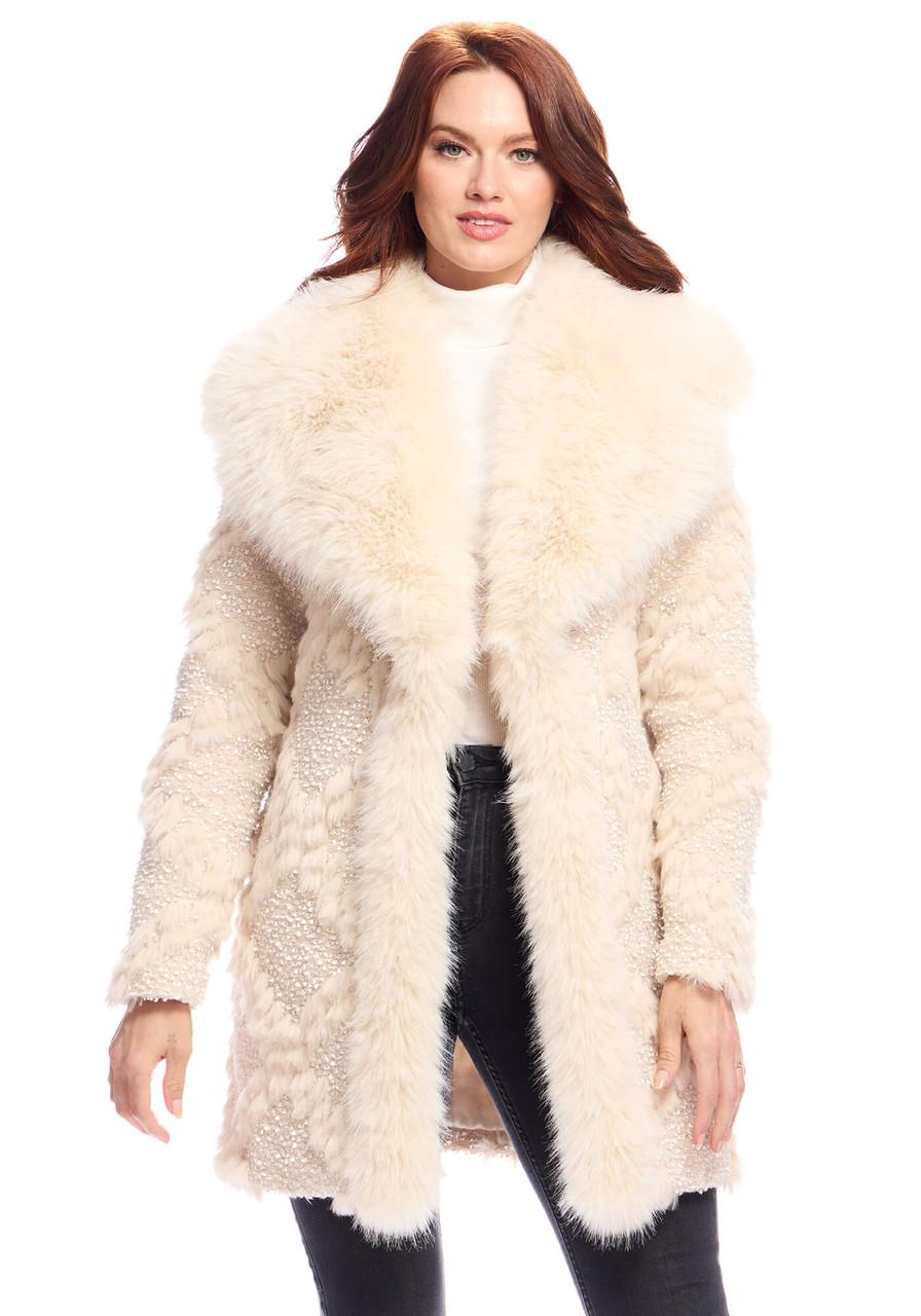 Fabulous-Furs Ivory Faux Fur Fox Collar Isla Coat