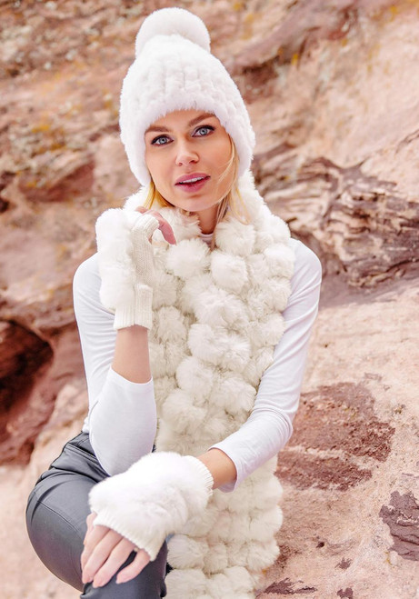 Fabulous-Furs Ivory Faux Fur Knitted Fingerless Gloves 