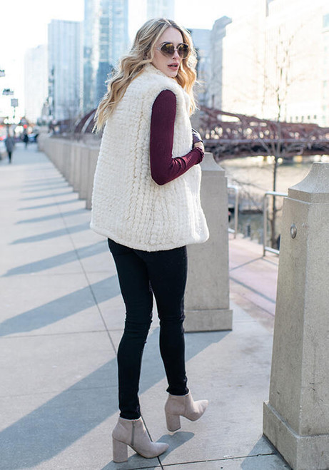 Fabulous-Furs Ivory Faux Fur Knitted Vest 