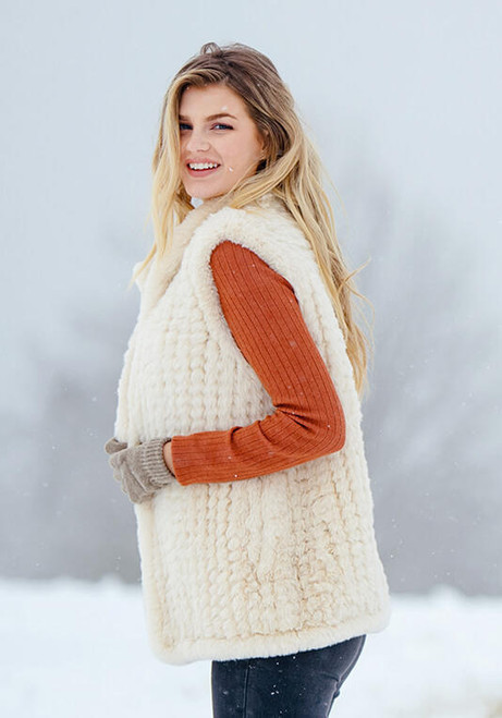 Fabulous-Furs Ivory Faux Fur Knitted Vest 