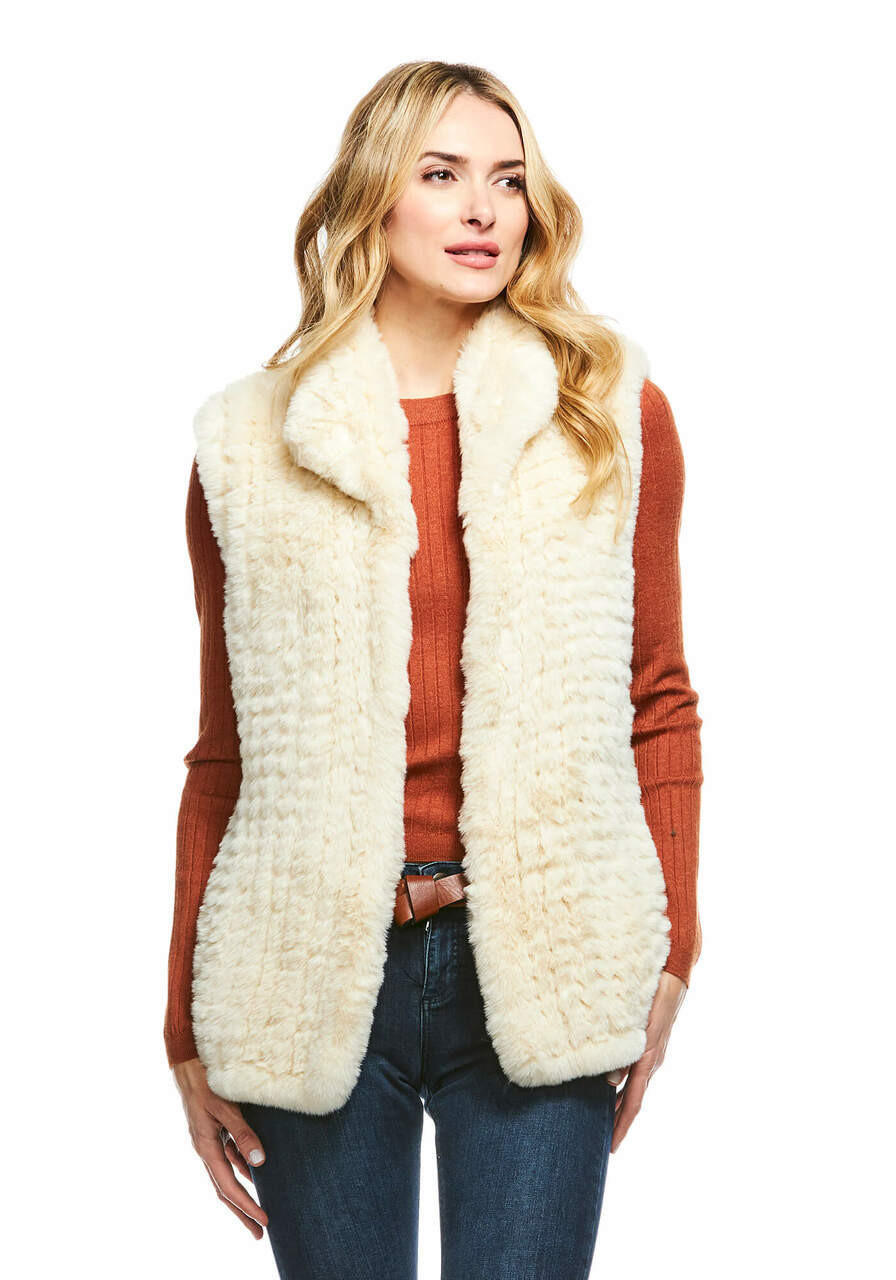 Fabulous-Furs Ivory Faux Fur Knitted Vest 