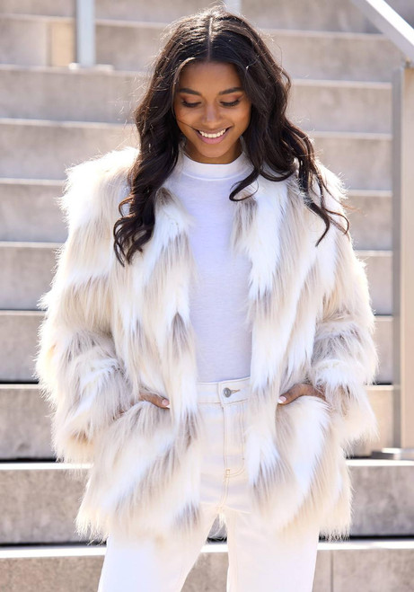 Fabulous-Furs Ivory Faux Fur Simply Biased Jacket 