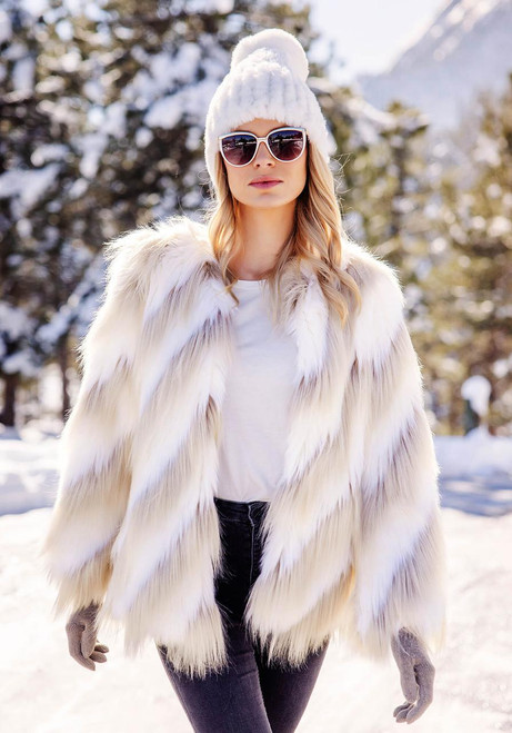 Fabulous-Furs Ivory Faux Fur Simply Biased Jacket 
