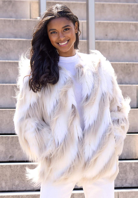 Fabulous-Furs Ivory Faux Fur Simply Biased Jacket 