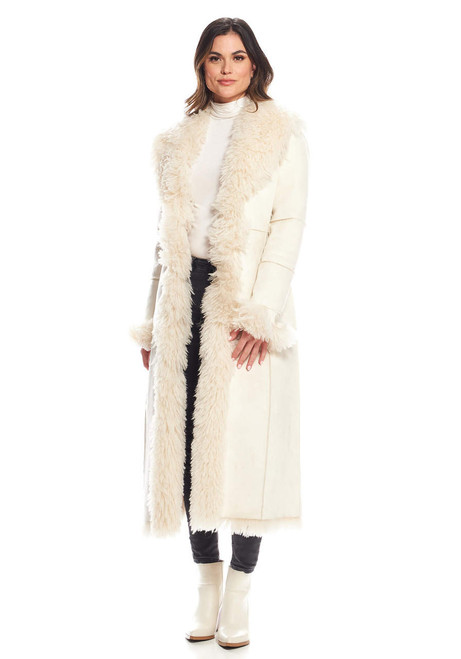 Fabulous-Furs Ivory Faux Suede & Shearling Big Sky Full-Length Coat 