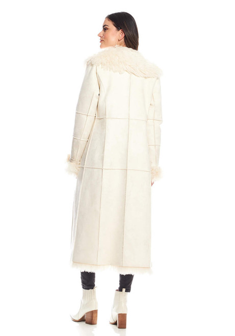 Fabulous-Furs Ivory Faux Suede & Shearling Big Sky Full-Length Coat 