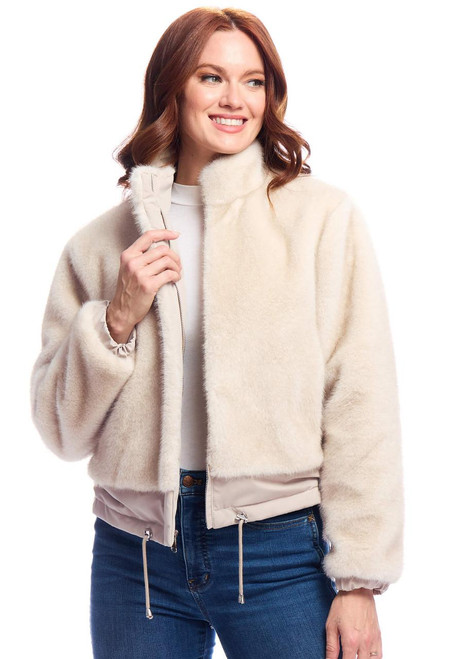 Fabulous-Furs Ivory Insta Reversible Faux Fur Zip Jacket 
