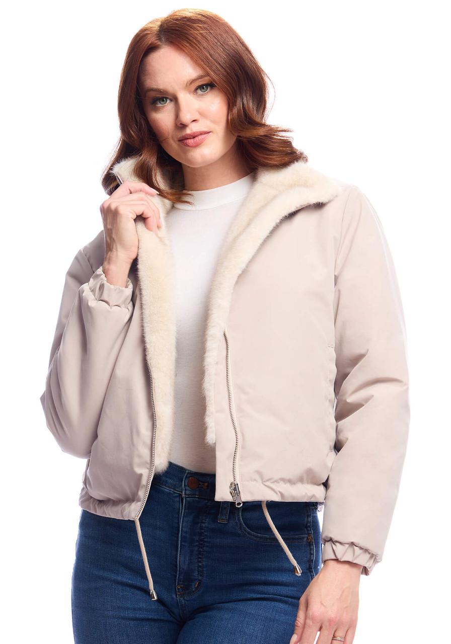 Fabulous-Furs Ivory Insta Reversible Faux Fur Zip Jacket 