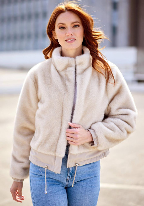 Fabulous-Furs Ivory Insta Reversible Faux Fur Zip Jacket 